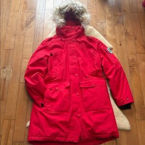 Woods Alsek down parka, bright red, women’s XL